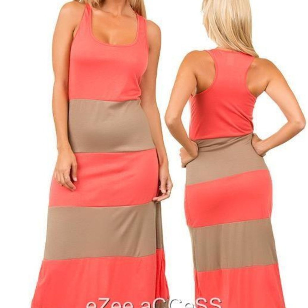 long maxi dress chevron striped racer back - Picture 2 of 4